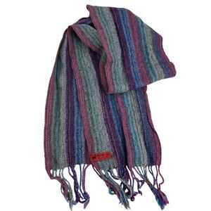 RARE Vtg. MELMAN 100% Alpaca Wool Pastel Rainbow Striped Scarf Made in Bolivia